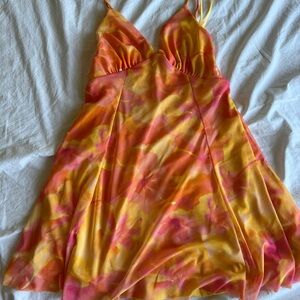 Zara Printed Tulle Mini Dress Size M NWT mesh Orange yellow pink